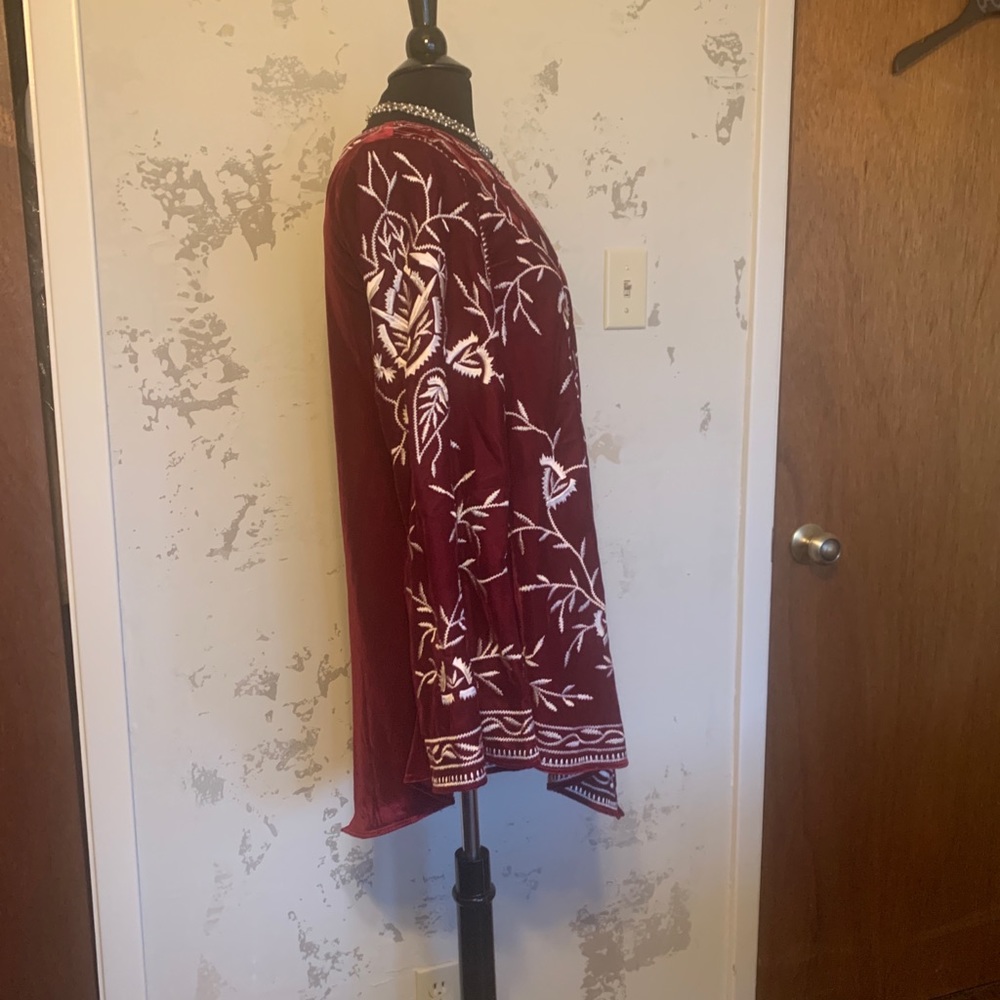 Roja Velvet Wine Colored Embroidered Tunic M